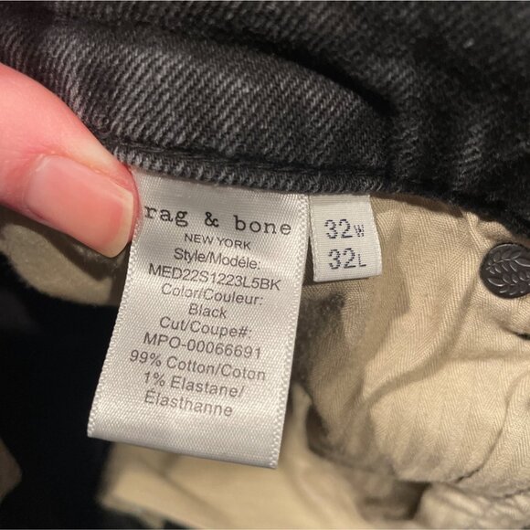 Rag & Bone Men's 32x32 (31x31 actual) Fit 2 Slim Jean Faded Black Skinny Stretch - Picture 10 of 12